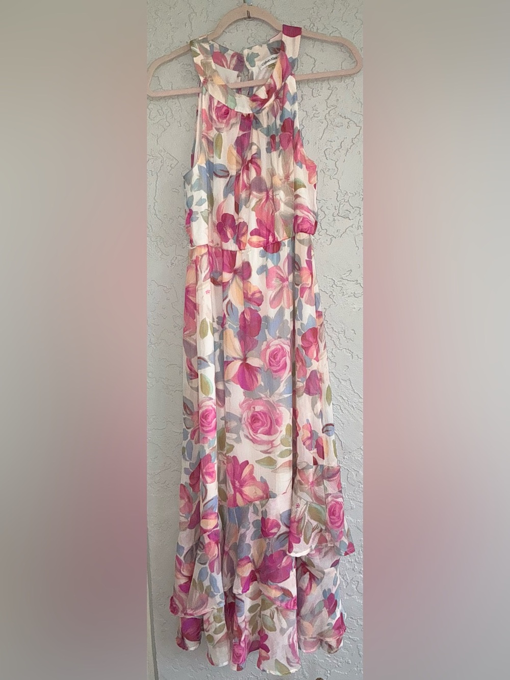 Calvin Klein Pink Floral Chiffon Maxi Dress